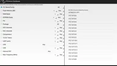 Capture d'écran de PICmicro Database 11