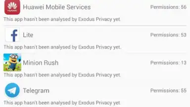 Capture d'écran de Exodus Privacy 2