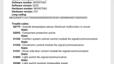Capture d'écran de OBDeleven VAG car diagnostics 2